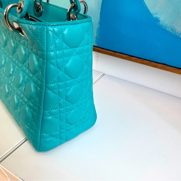 RARE Turquoise Medium Lady Dior in Vintage Style Christian Dior Lambskin - Picture 5 of 16
